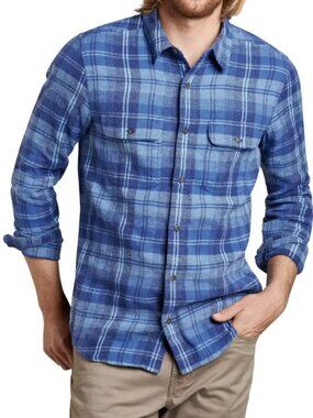 Toad & Co Indigo Blue Plaid Flannel Slim Fit Shirt Organic Cotton